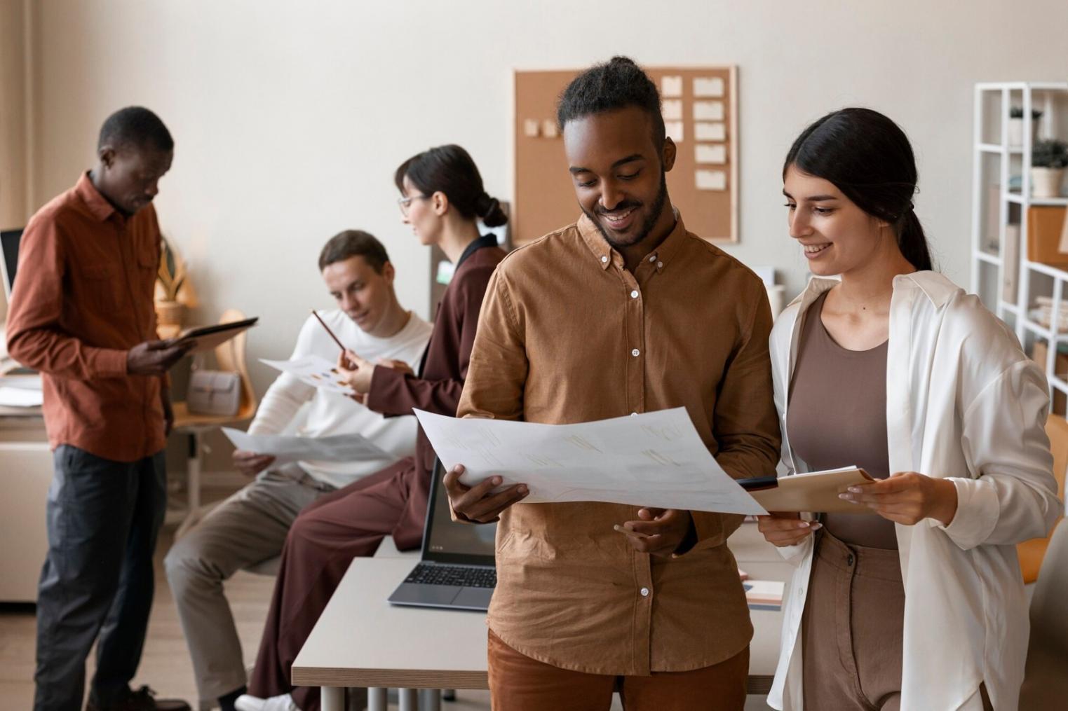 Workshop session with participants developing business strategy frameworks